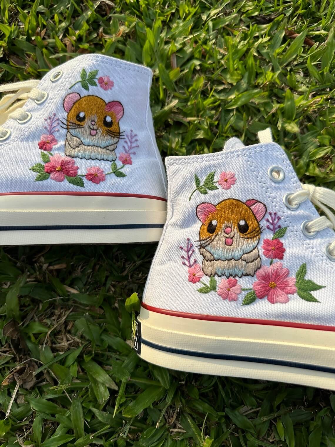 83.2 Converse embroidered custom Super cute Hamster in the middle of a flower garden a5