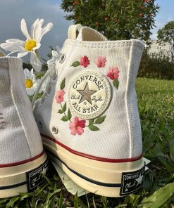 Converse embroidered custom Super cute Hamster in the middle of a flower garden a4