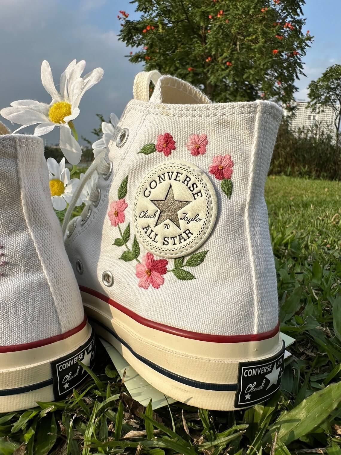 83.3 Converse embroidered custom Super cute Hamster in the middle of a flower garden a4