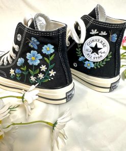 avt. Converse embroidered high tops with blue flowers and monarch butterflies