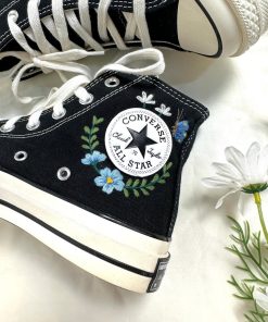 a3. Converse embroidered high tops with blue flowers and monarch butterflies