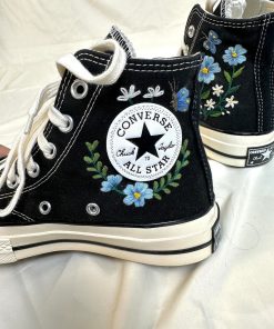 a4. Converse embroidered high tops with blue flowers and monarch butterflies