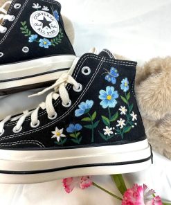 a5. Converse embroidered high tops with blue flowers and monarch butterflies